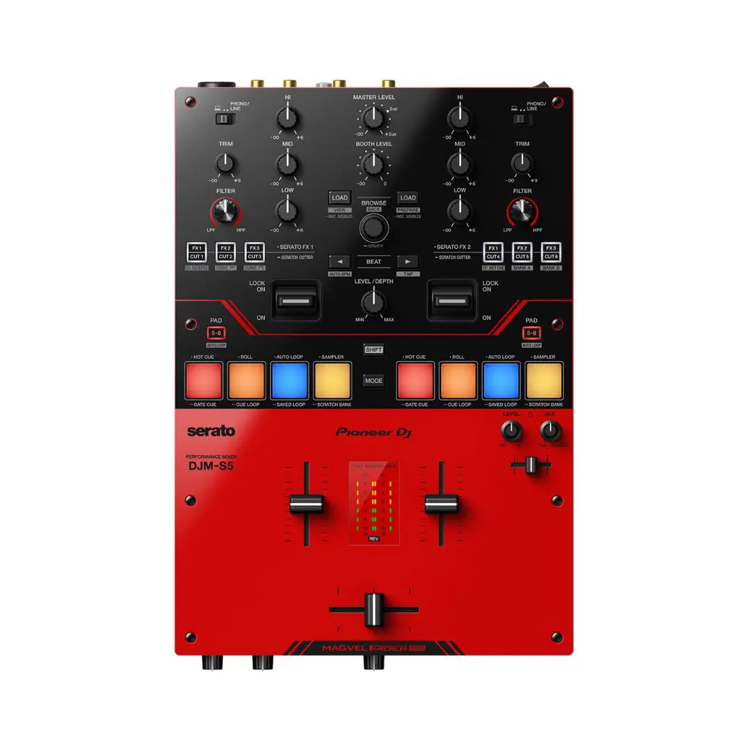 1 Pioneer DJ DJM-S5 Scratch-style 2-channel DJ mixer (Gloss Red) - Image 1